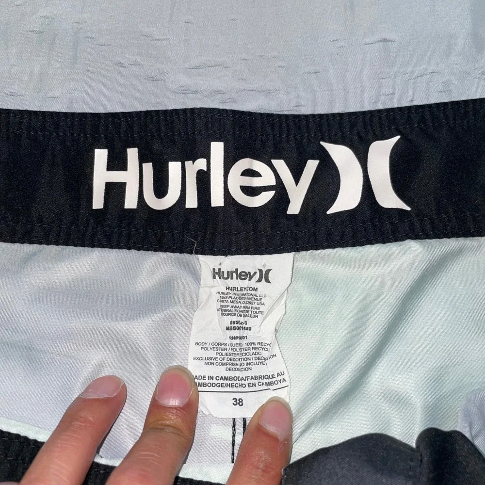 Hurley Mens Board Shorts Size 38 Green Blue Striped Swim Trunks